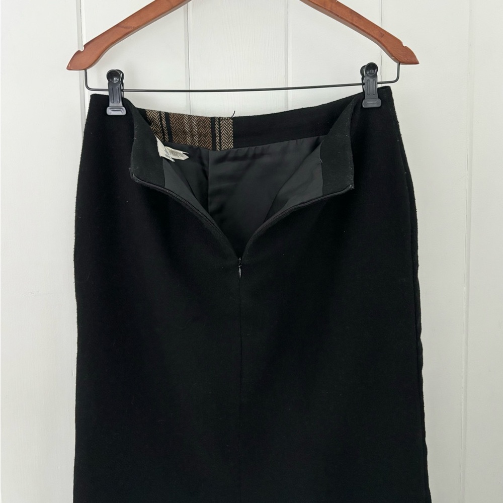 Vintage Dressbarn Wrap Skirt Plaid Fringe Wool Blend Black Brown Western Maxi - Picture 10 of 14